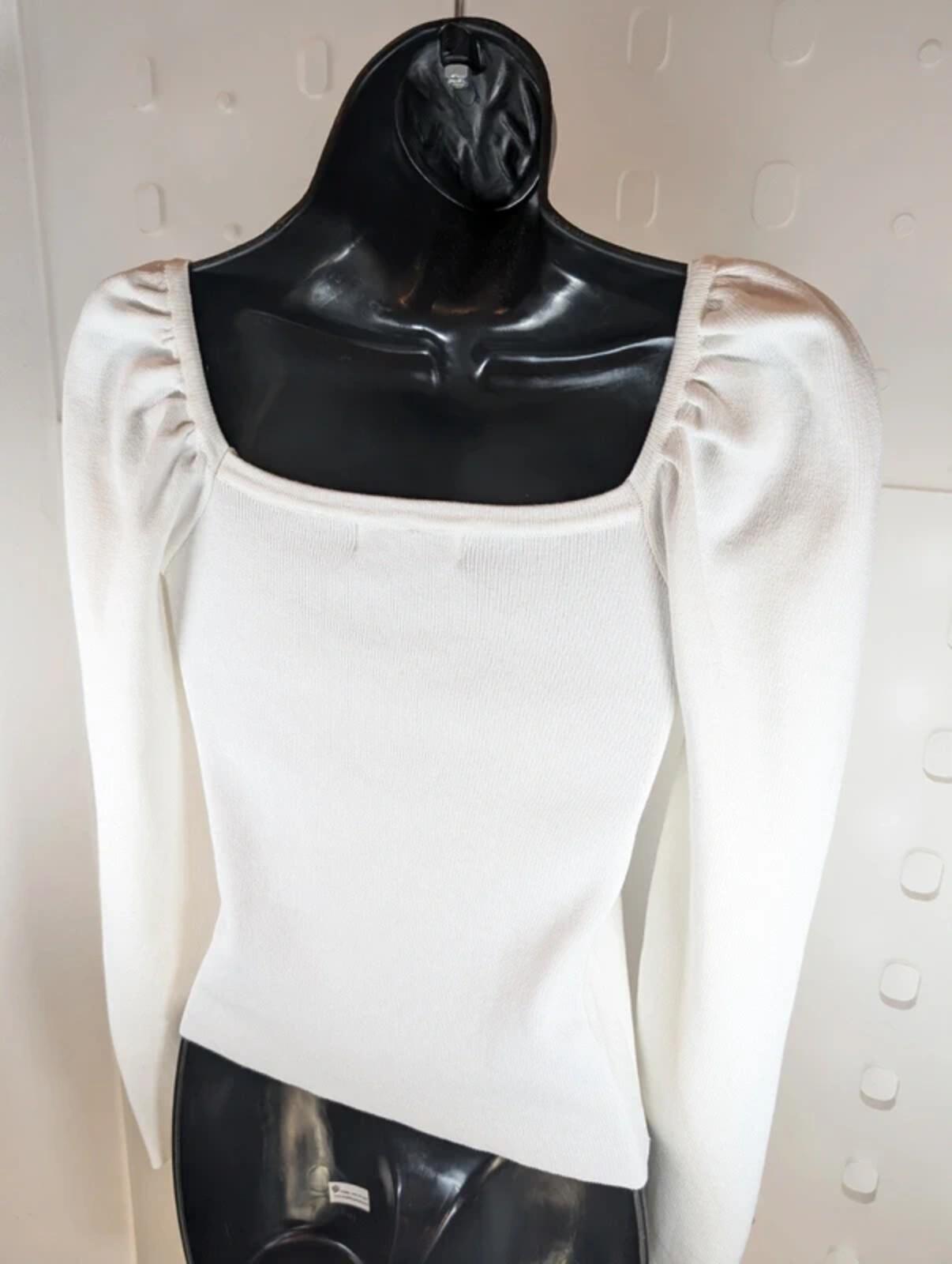 LUC-CE Off White Puff Sleeve Sweetheart Neck Knit Jumper UK10–12