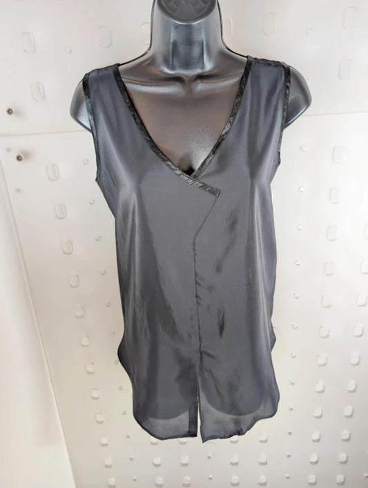 Loriana London Black Tank Top UK10 12 Satin Trim Tie Front