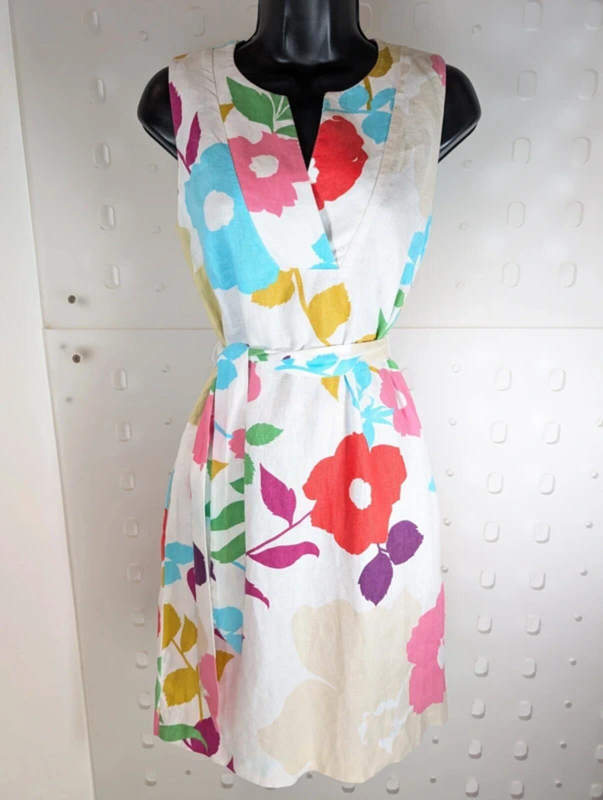 Hobbs Floral Linen Shift Dress Removable Belt UK6