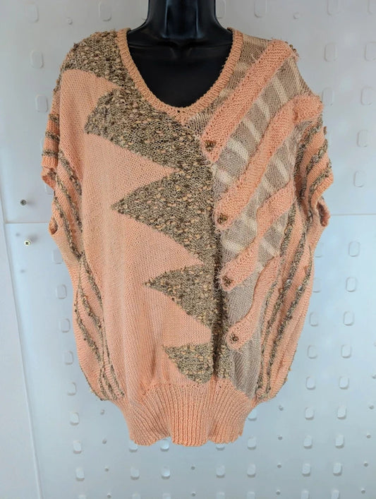 Vintage 1980s Handmade Peach Abstract Oversized Knit Vest