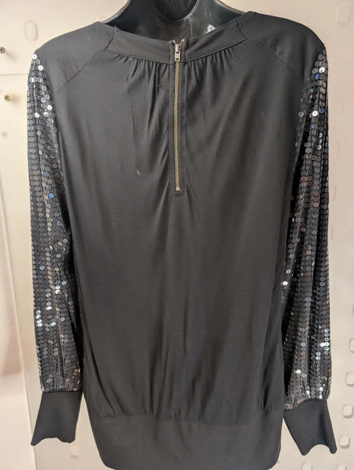 Reiss 1971 Black Sequin Long Sleeve Top Size S