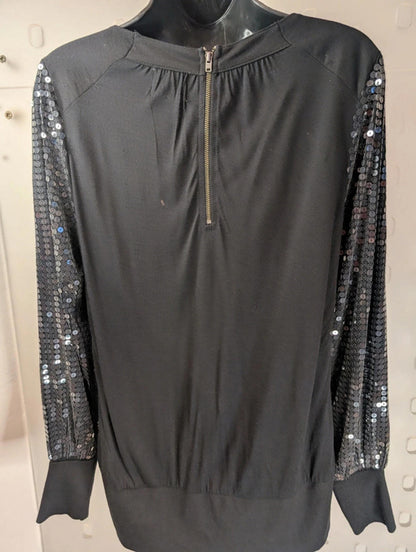 Reiss 1971 Black Sequin Long Sleeve Top Size S