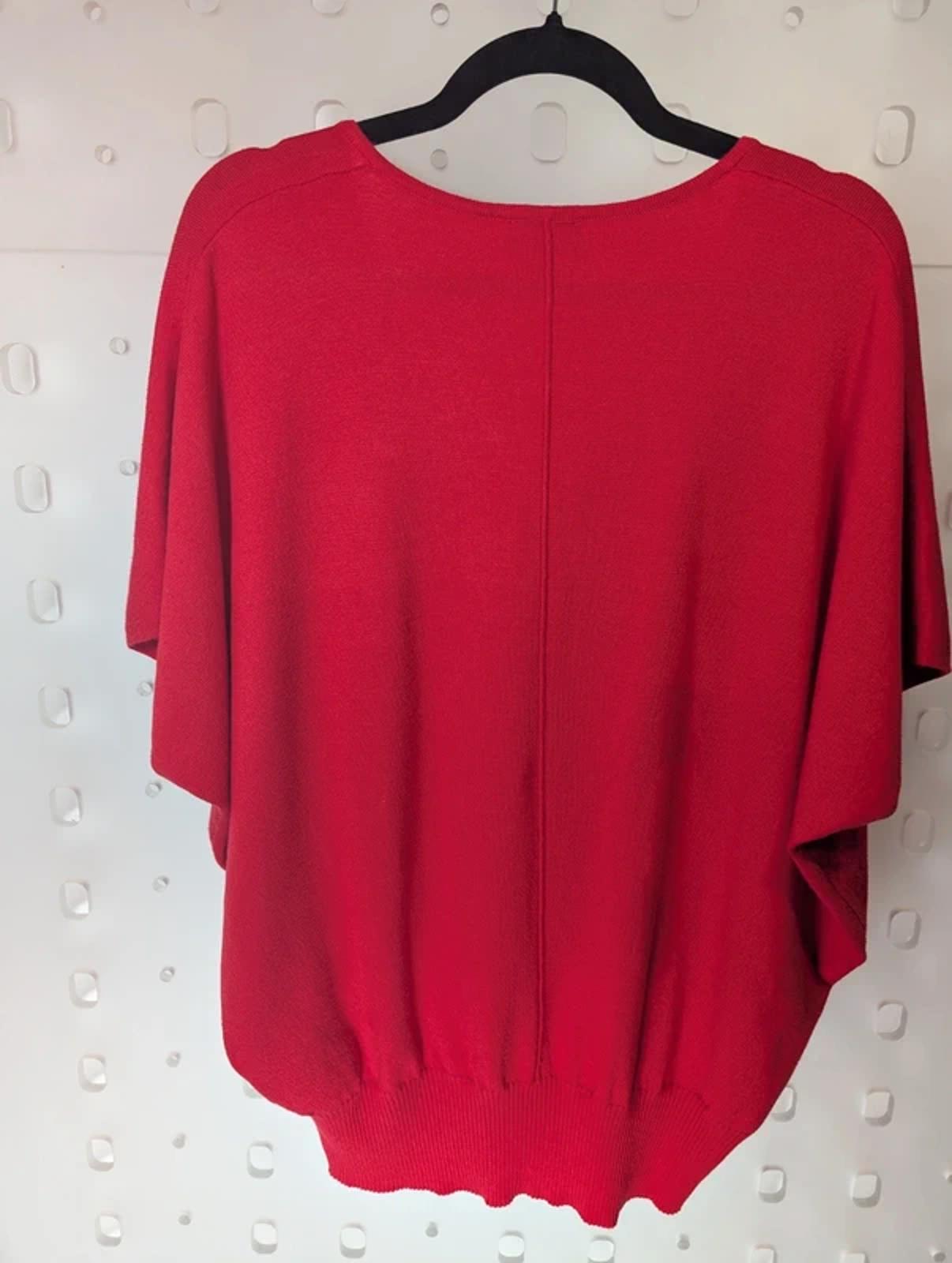 Marble Bright Red Batwing Knit Top XL V Neck
