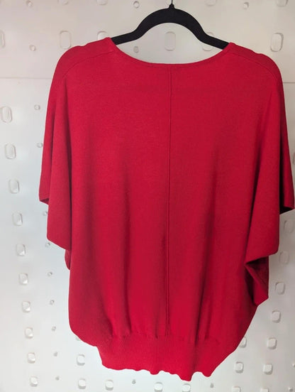 Marble Bright Red Batwing Knit Top XL V Neck