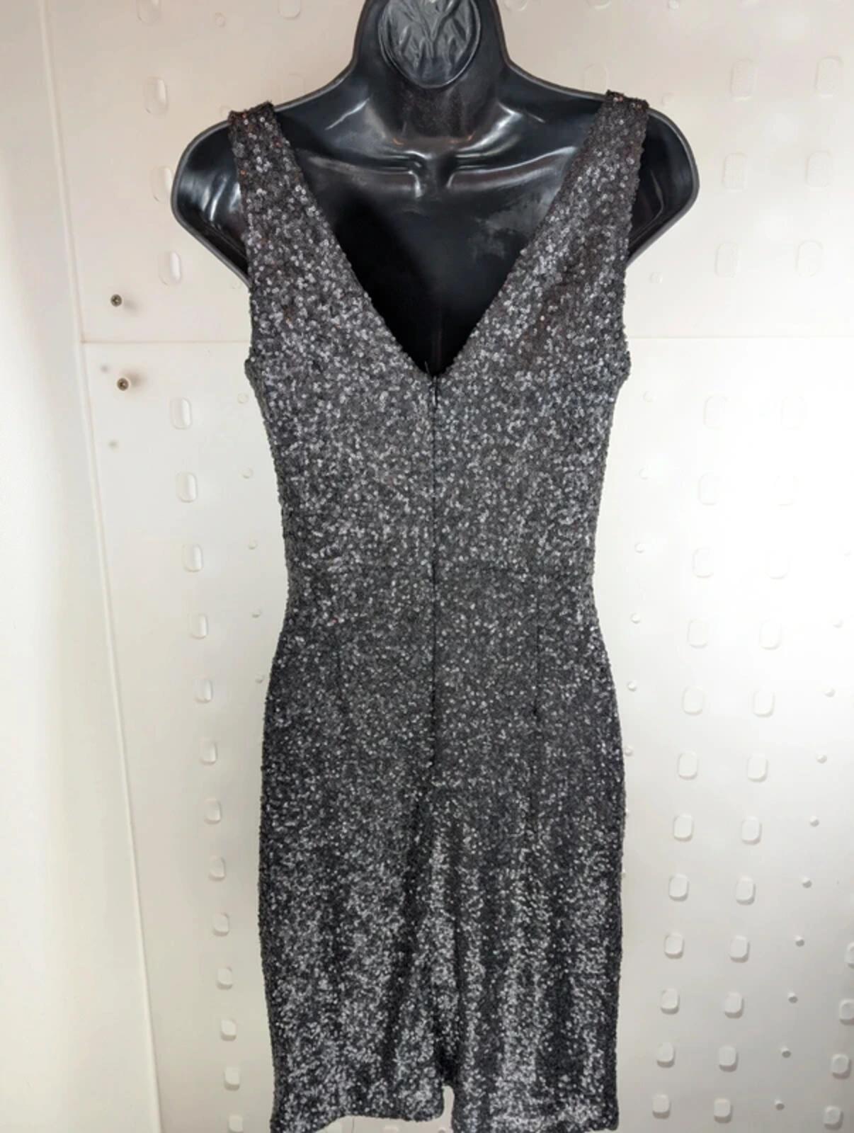 Ariella London Black Sequin Bodycon Dress UK10 Made In England