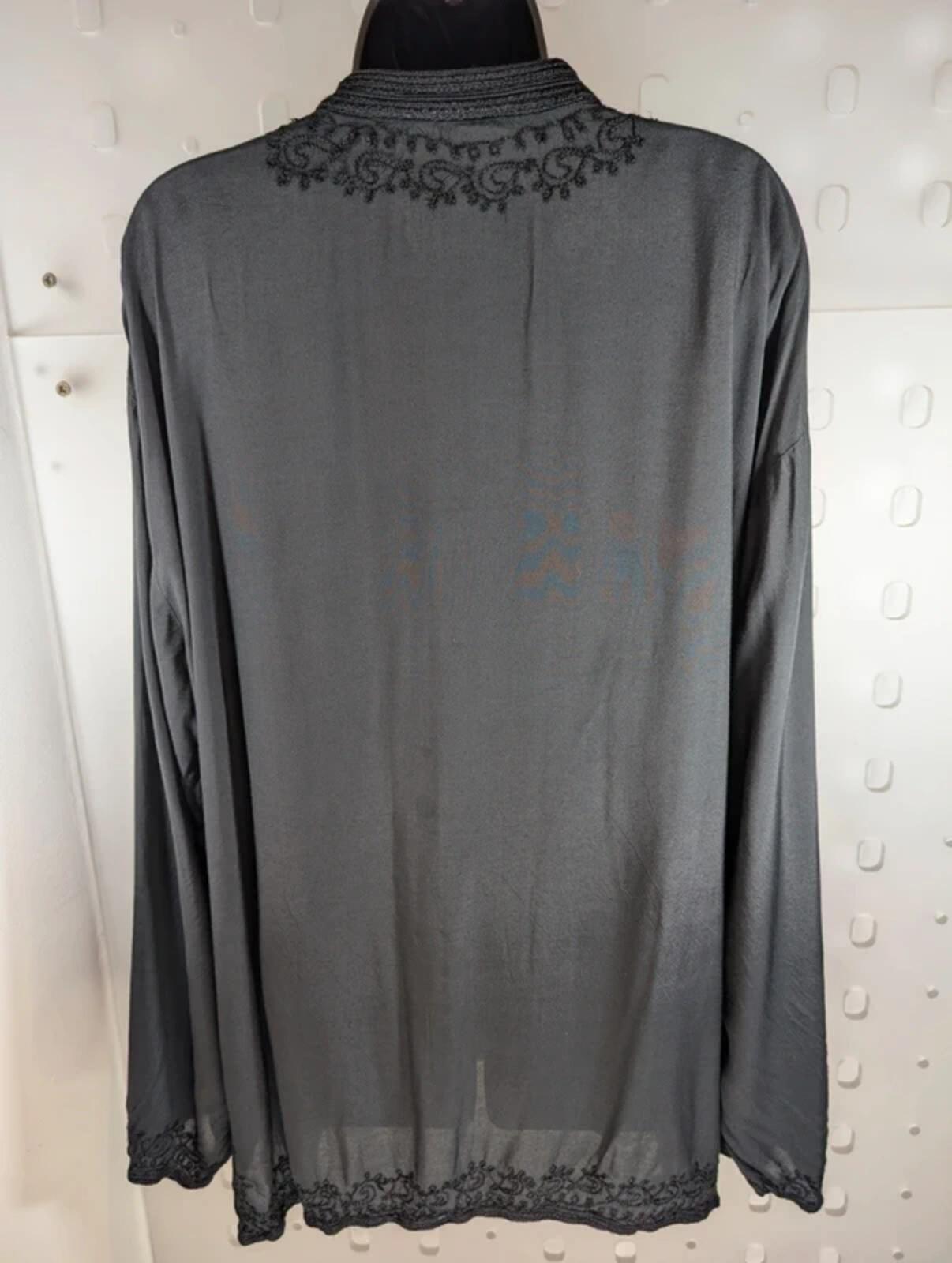 Black Embroidered Boho Viscose Blouse Oversized L/XL Summer