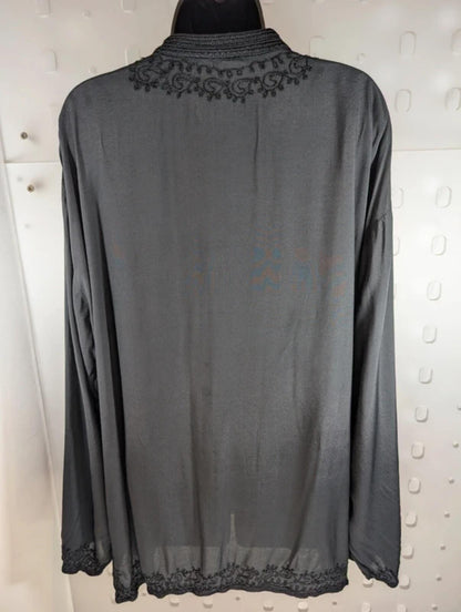 Black Embroidered Boho Viscose Blouse Oversized L/XL Summer