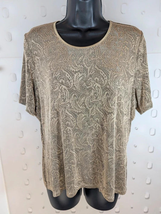 Vintage M&S Gold Paisley Stretch Top UK18 Made in UK