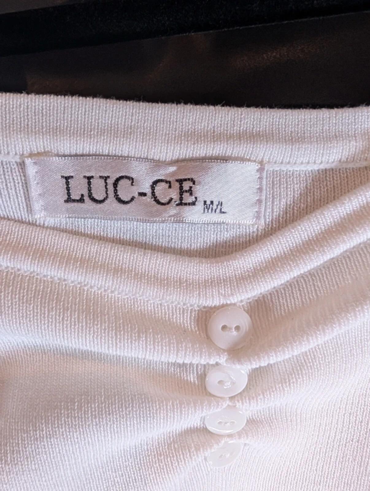 LUC-CE Off White Puff Sleeve Sweetheart Neck Knit Jumper UK10–12