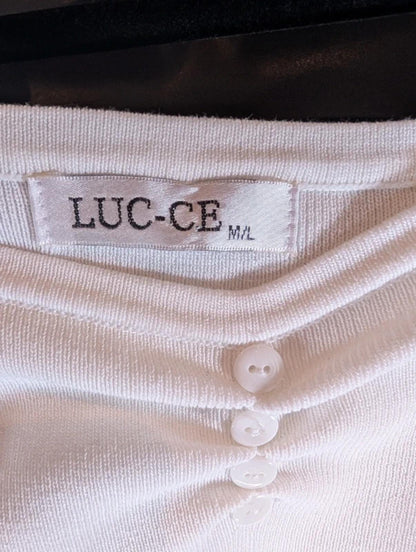 LUC-CE Off White Puff Sleeve Sweetheart Neck Knit Jumper UK10–12