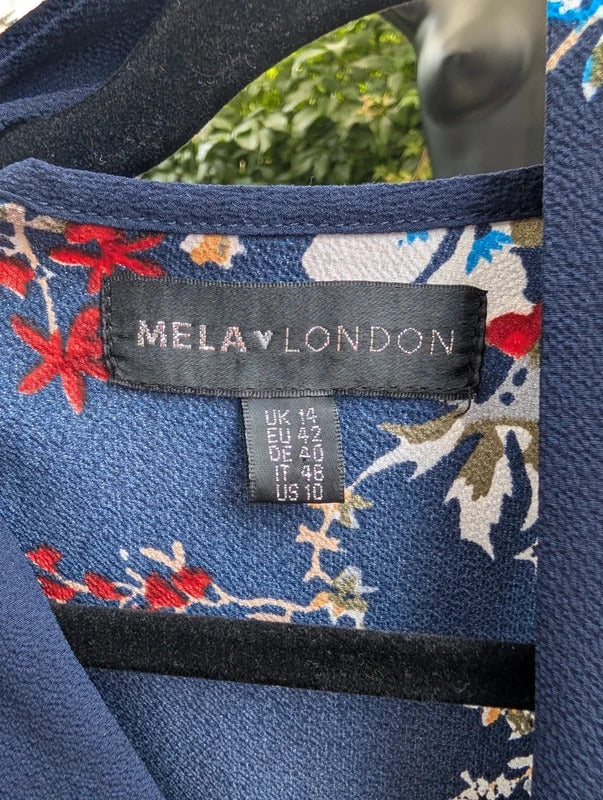Mela London Floral Wrap Maxi Dress Navy UK14