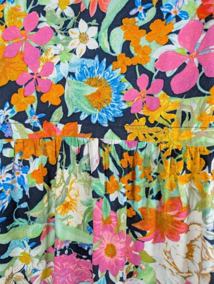 Eb & Ive Tropical Floral Kaftan Top Black Multi Large