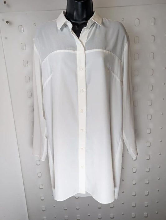 French Connection Longline Sheer Shirt White UK8 Minimal Classic
