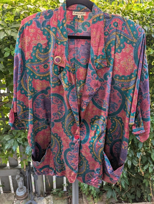 Vintage 1980s Cascade Paisley Skirt Suit Pink Purple Green