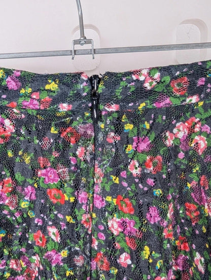 Topshop Floral Mesh Mini Skirt Black Pink UK6