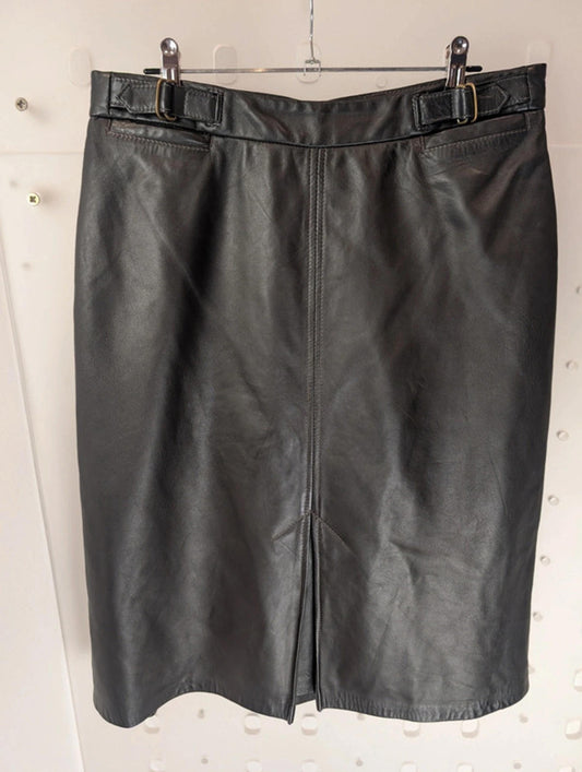 GAP Black Real Leather Midi Skirt – Size 8