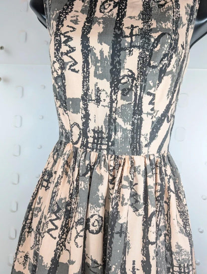 Vintage Miss Selfridge Cotton Fit & Flare Dress Peach Black UK6/8