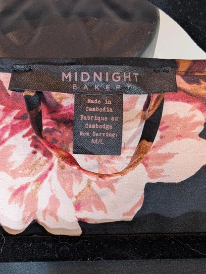 Midnight Bakery Rose Print Lace Trim Kimono Robe M/L Romantic