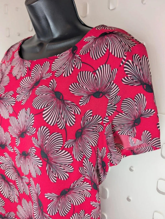 Marina Kaneva Poppy Print Shift Dress Pink UK16