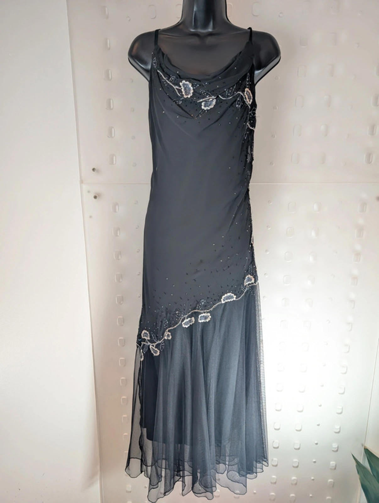 LD Collection Black Beaded Evening Dress – UK 12