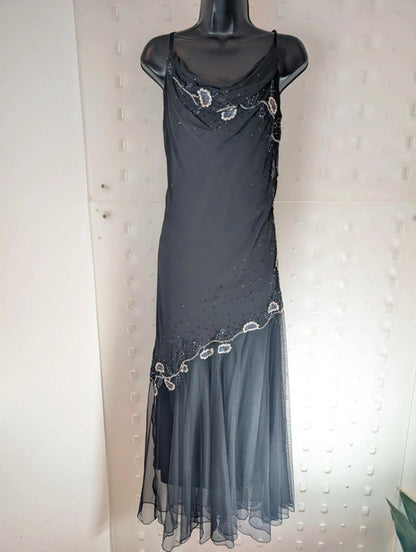 LD Collection Black Beaded Evening Dress – UK 12
