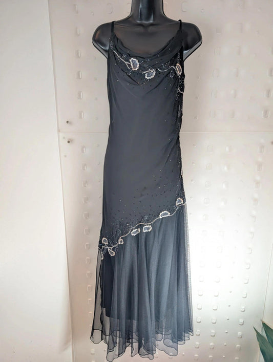 LD Collection Black Beaded Evening Dress – UK 12