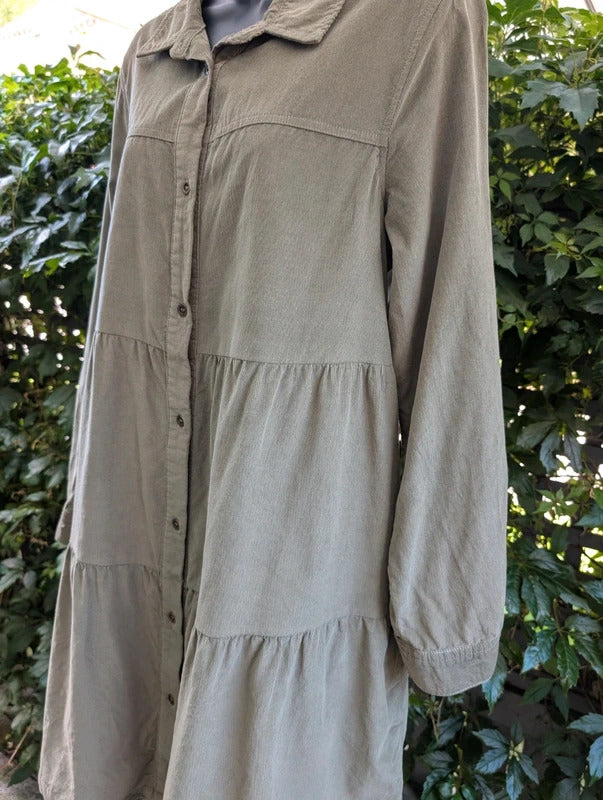 Velvet Heart Needlecord Shirt Dress Olive Green UK14