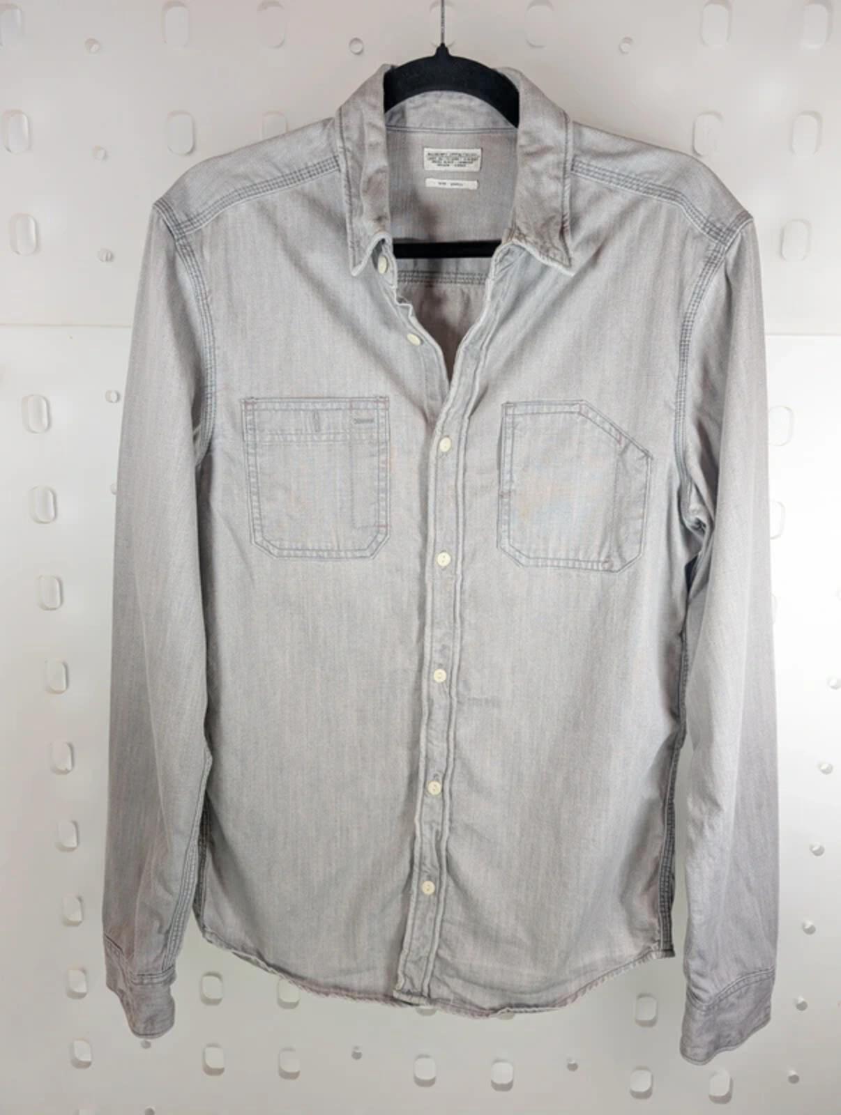 AllSaints Haiiro Washed Denim Shirt Grey Blue Utility Workwear Small