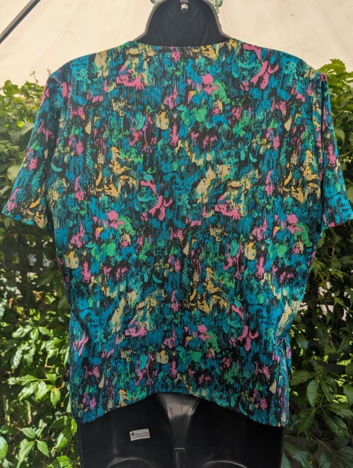 Vintage Handmade 1980s Abstract Print Shirt Pink Blue Green