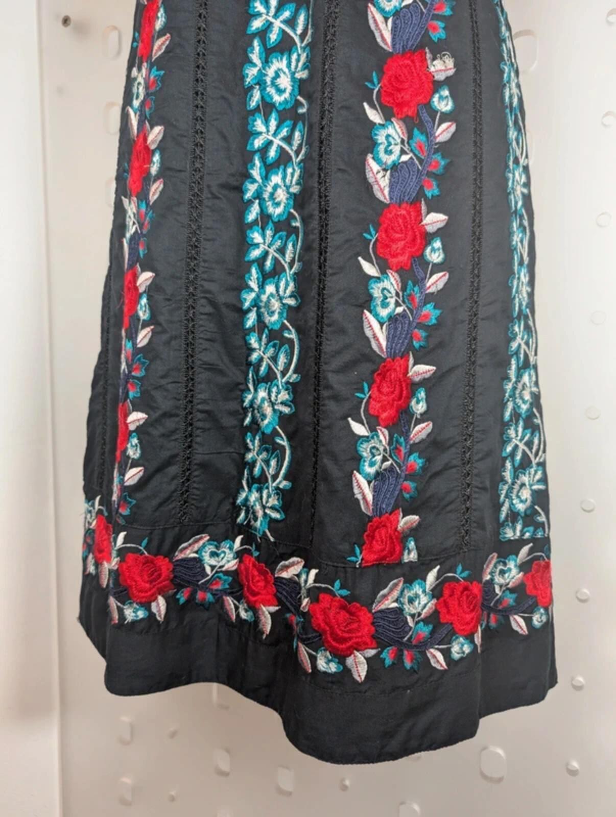 Monsoon Rose Embroidered Dress Black Red UK10