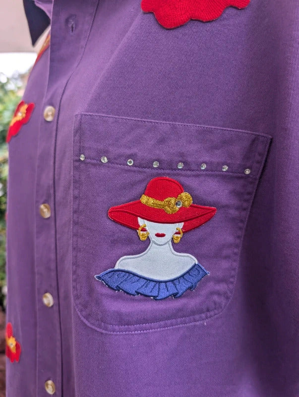 Vintage Infinity Fashions 'Warning' Purple Shirt Large