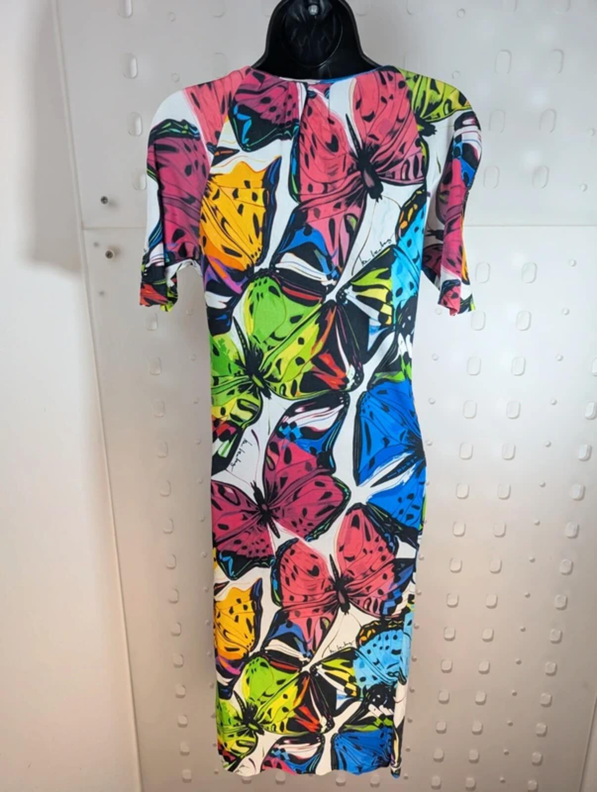 Iceberg Ice Vintage Bodycon Midi Dress Italy Butterfly Print Zip Shoulder UK10 M