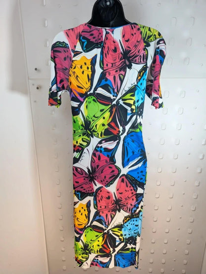 Iceberg Ice Vintage Bodycon Midi Dress Italy Butterfly Print Zip Shoulder UK10 M