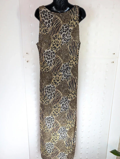 Medici Beaded Leopard Print Bias Cut Maxi Dress Cowl Neck Evening