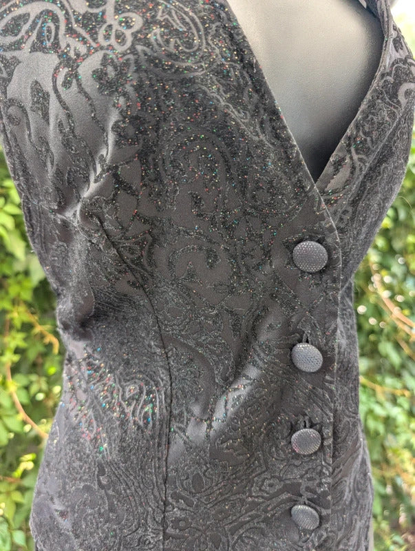 Vintage Velvet Burnout Waistcoat Black Size 40