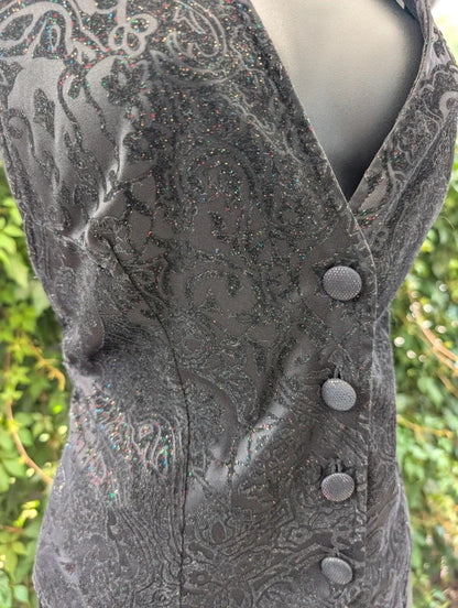 Vintage Velvet Burnout Waistcoat Black Size 40