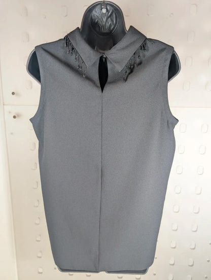 Vintage Rafale London Beaded Collar Black Sleeveless Blouse UK12 Made in England