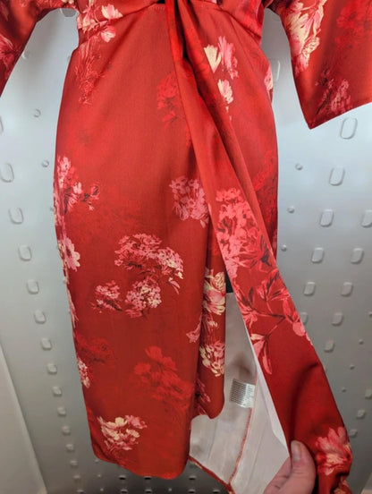 Hope & Ivy Floral Knot Front Dress Red Pink UK10