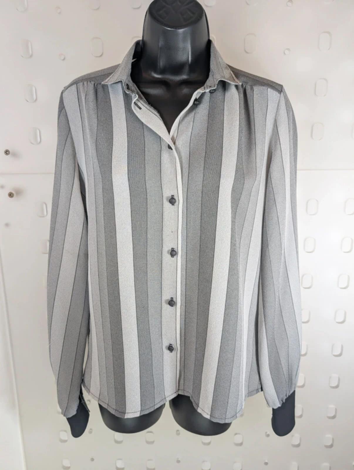 Vintage Leonella Grey Stripe Blouse Made In England UK12