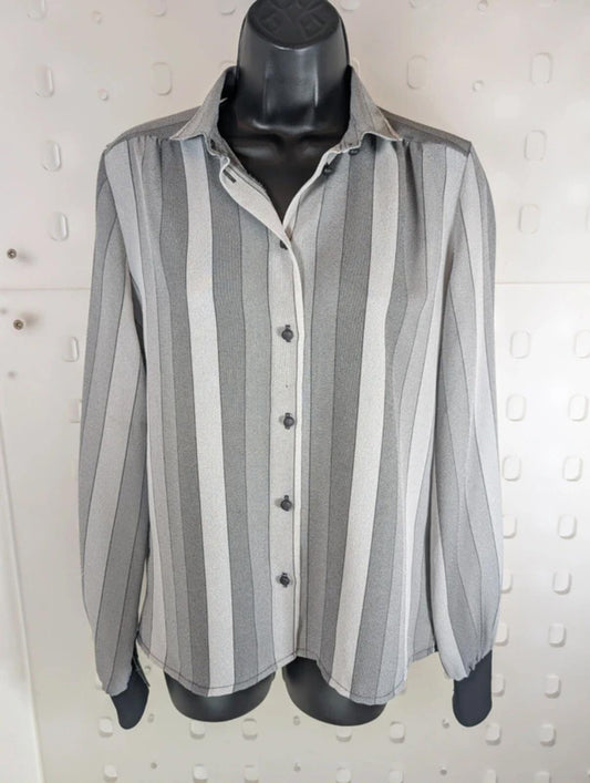 Vintage Leonella Grey Stripe Blouse Made In England UK12