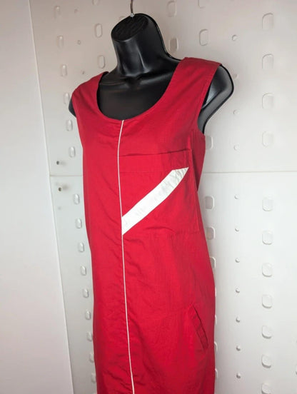 Vintage Red Cotton Shift Dress European Workwear Style EU48