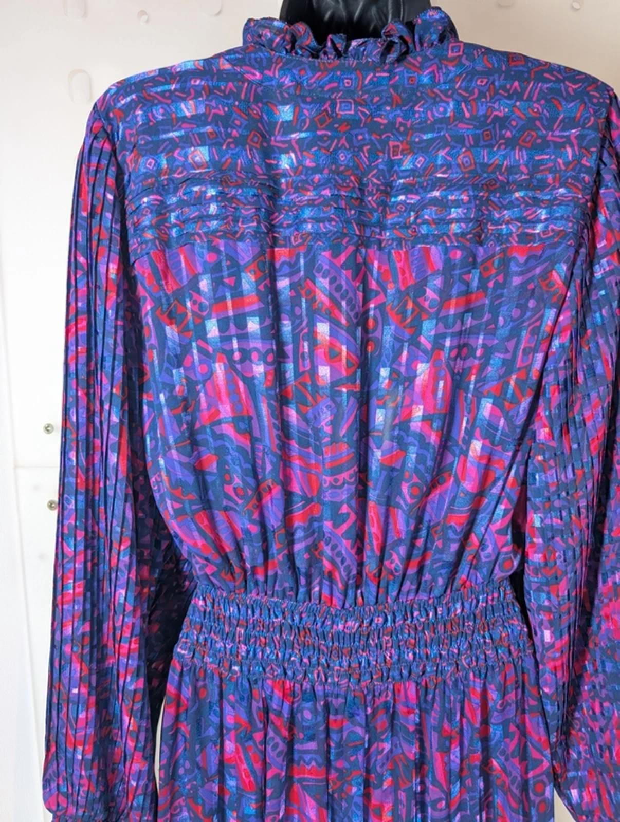 Vintage 70s Kanga Collection by Dale Tryon Maxi Dress – Pink & Purple Print – M
