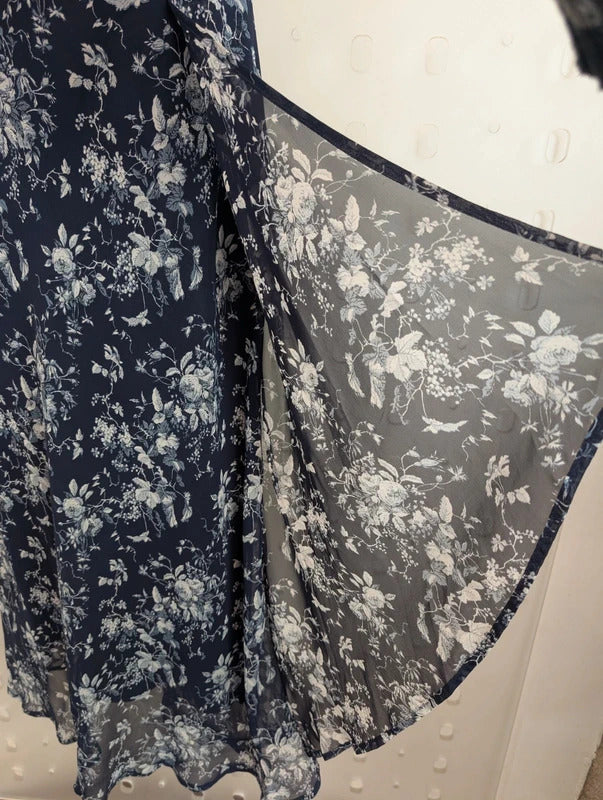 Vintage 90s Lakeland Navy Floral Bias Cut Maxi Dress UK14
