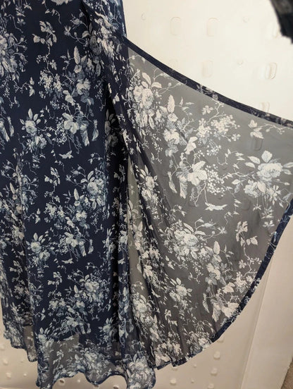 Vintage 90s Lakeland Navy Floral Bias Cut Maxi Dress UK14