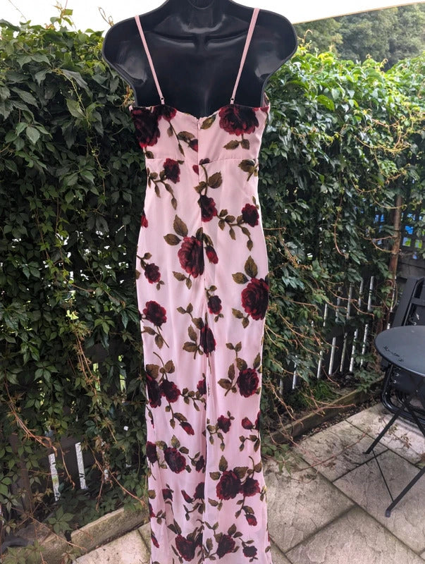 Rare London Burnout Velvet Rose Maxi Dress UK8