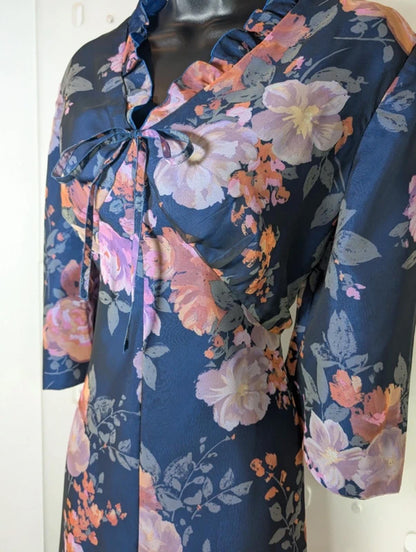 Vintage 70s Floral Maxi Dress – Empire Line – Sheer Overlay – UK 12/14