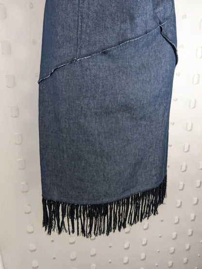Vintage Y2K ZNJ stretch denim tassel hem dress UK12