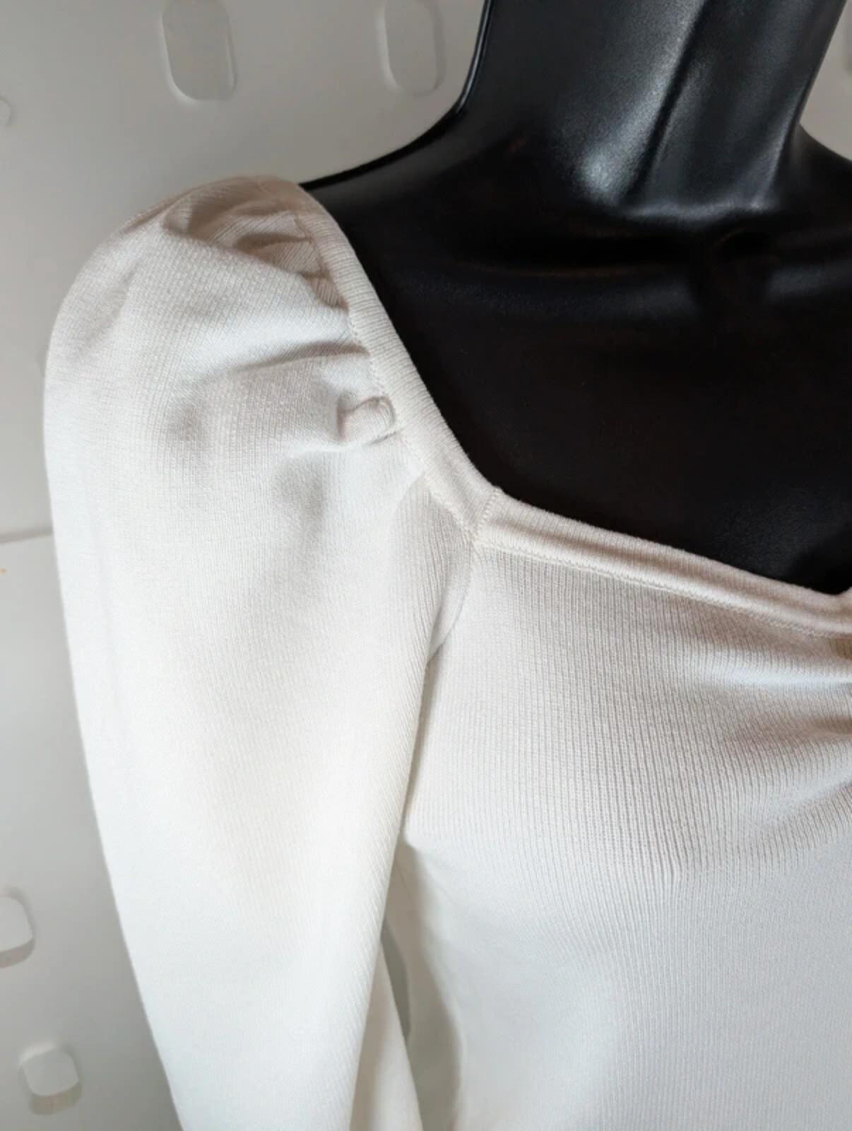 LUC-CE Off White Puff Sleeve Sweetheart Neck Knit Jumper UK10–12