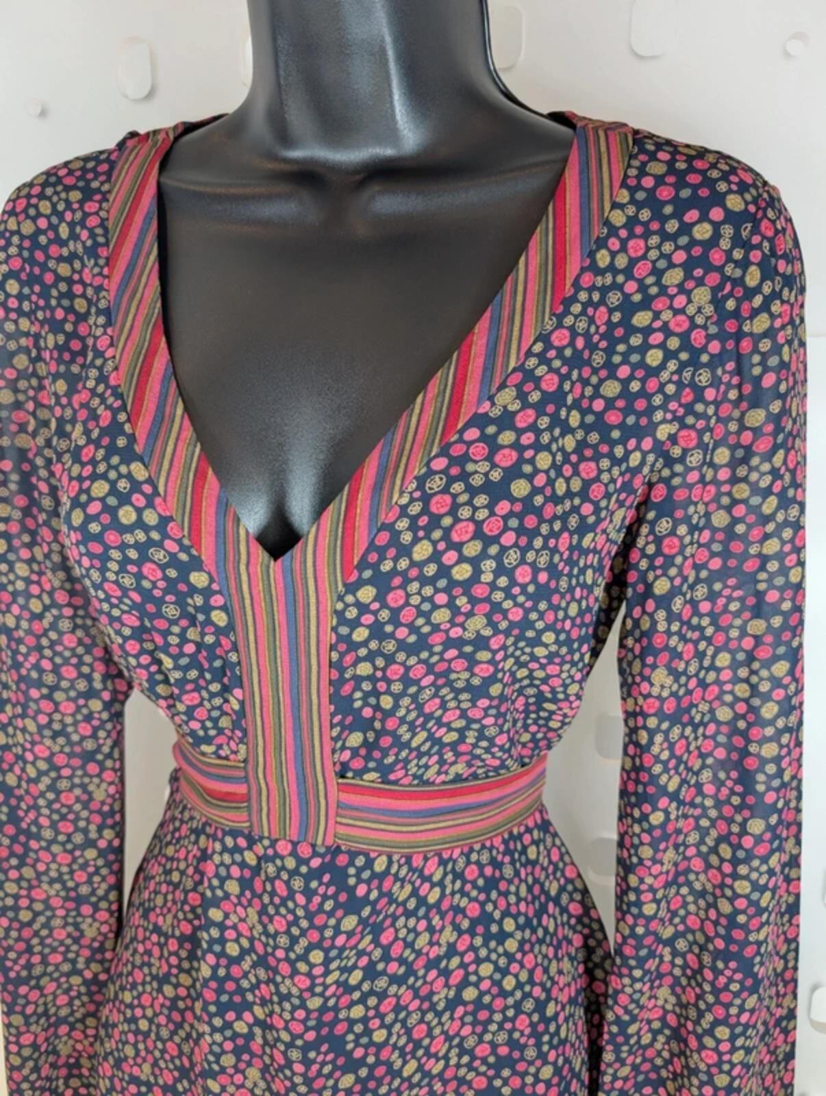 Laura Ashley Tie Blouse UK10 Pink Khaki Print