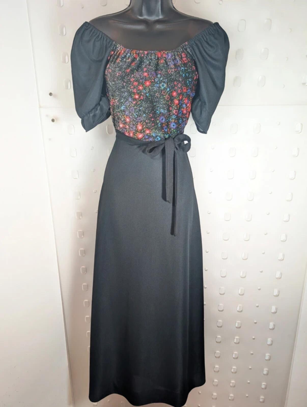 Vintage 1970s Trevira 2000 Floral Maxi Dress UK8/10